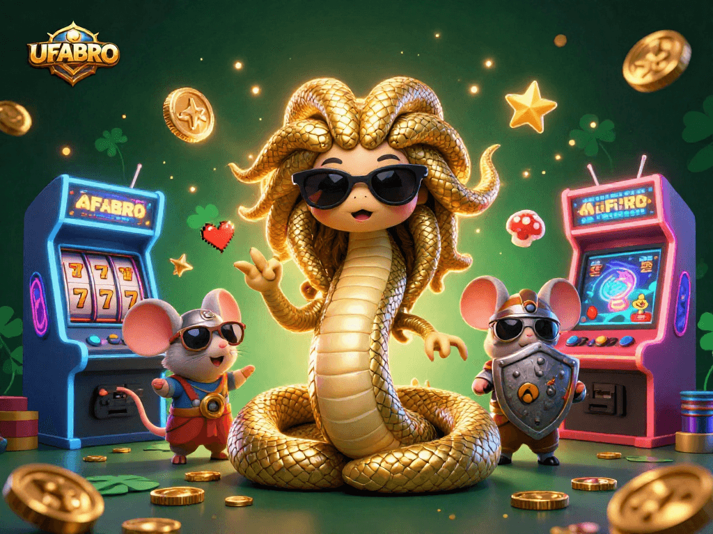 Experience UFABRO's exciting casino adventure with a dynamic Medusa character and engaging game elements.