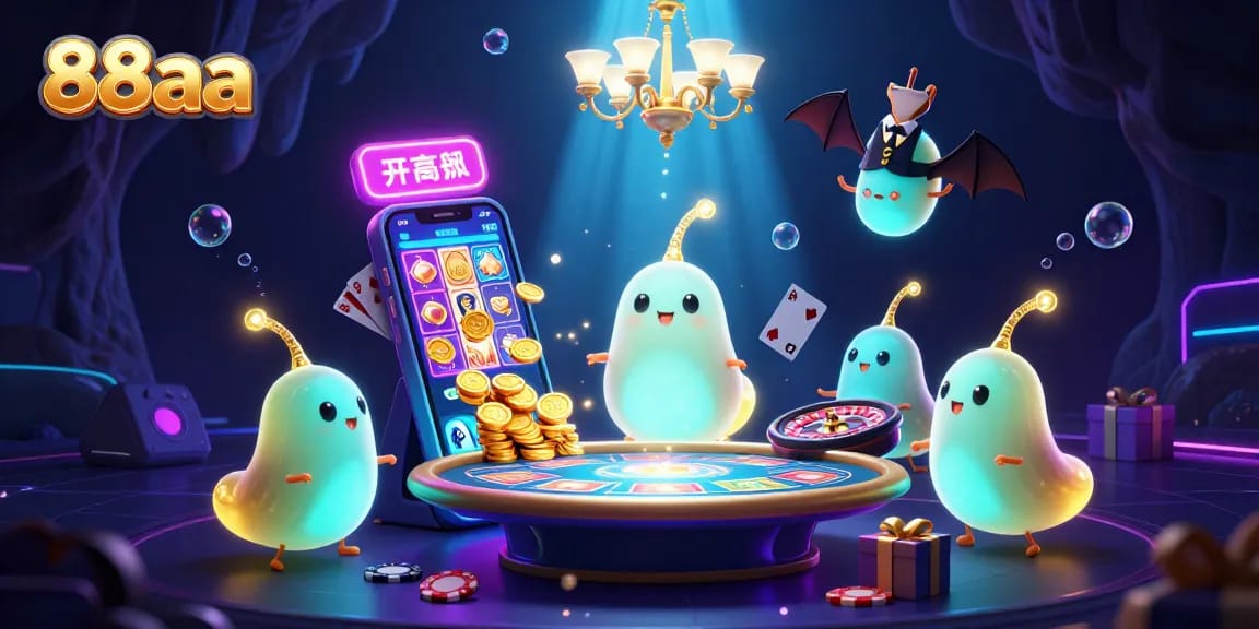 88aa showcases an energetic casino scene with glowworms illuminating vibrant game elements and action.
