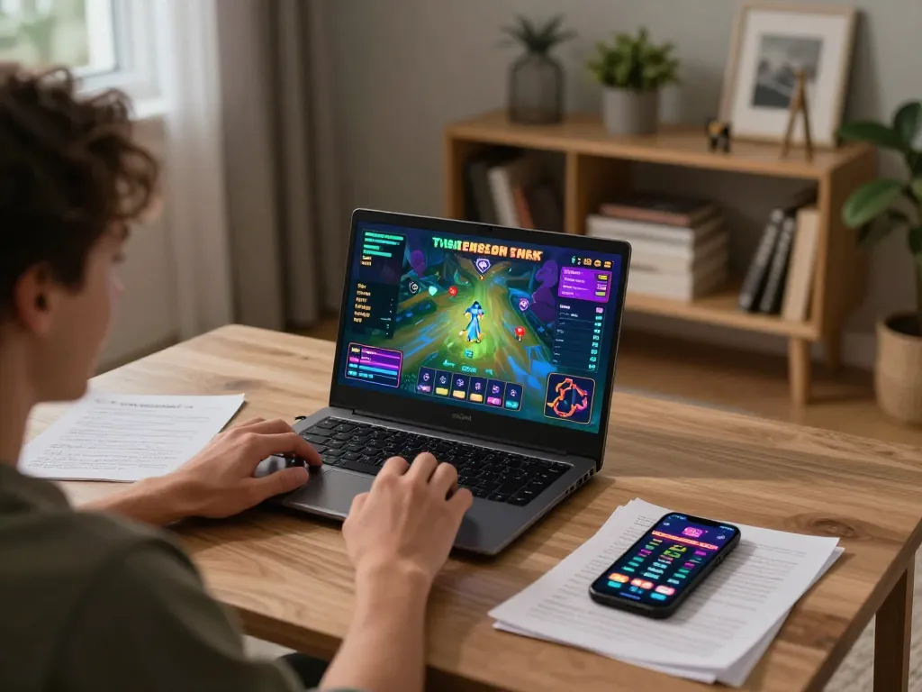 Engaging online gaming experience with TO188 gameplay on laptop and betting notes.