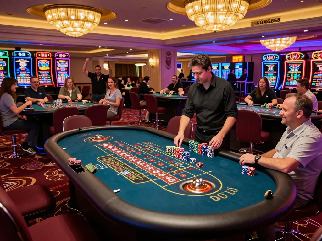 Kong 88 players celebrating wins at a lively roulette table in an upscale casino setting, vibrant atmosphere.