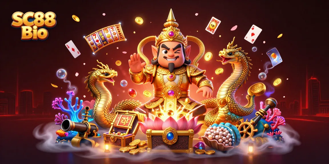 Engage with SC88 Bio's thrilling casino experience featuring vibrant slot reels and treasures.