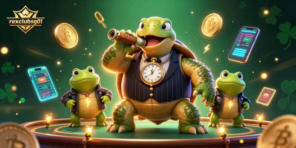 rexclubsg01 showcases a vibrant scene where a turtle mobster and bullfrog enforcers illuminate the casino floor.