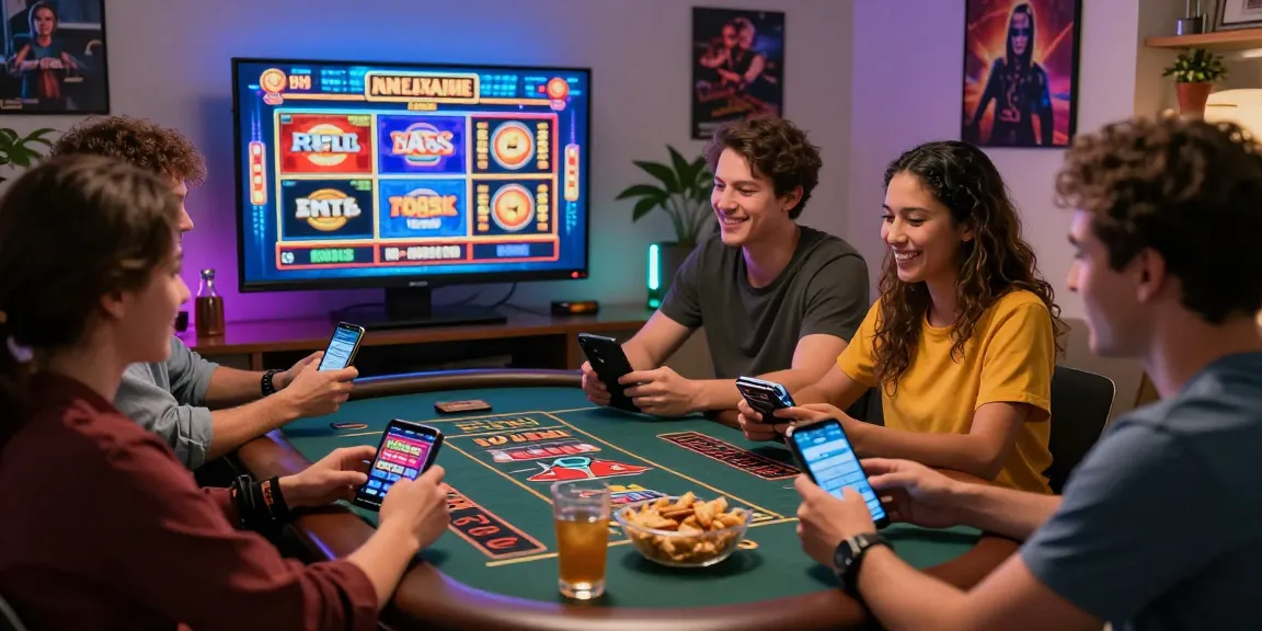 Friends enjoying a gaming night at home with credit card casinos from https://crownwoods.org.uk/, showcasing a lively online gambling experience.