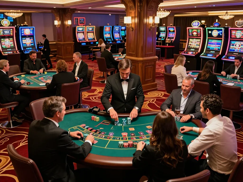 Players enjoying dynamic blackjack games at TG88 casino under warm lighting, reflecting lively gameplay ambiance.