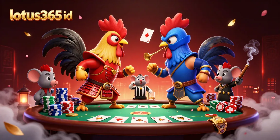Engage with the thrilling action of lotus365 id as fighting roosters clash in a vibrant casino showdown.