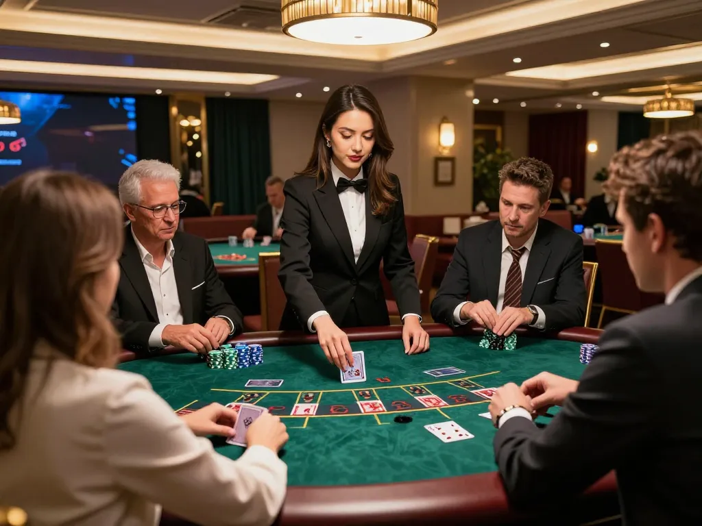 Kuwin players engaged in a live blackjack game with a professional dealer, showcasing the excitement of online gambling.