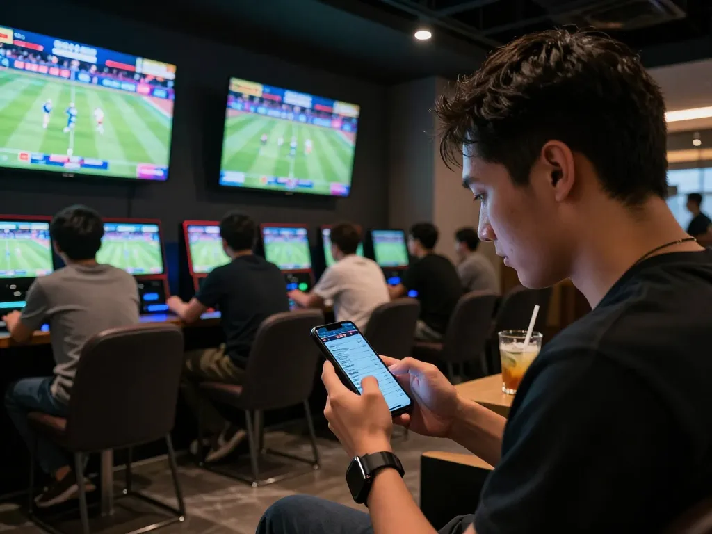 F8BET players analyze game stats while enjoying a modern sports betting environment