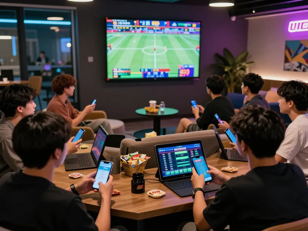 UU88 online betting excitement with friends cheering during live sports match.