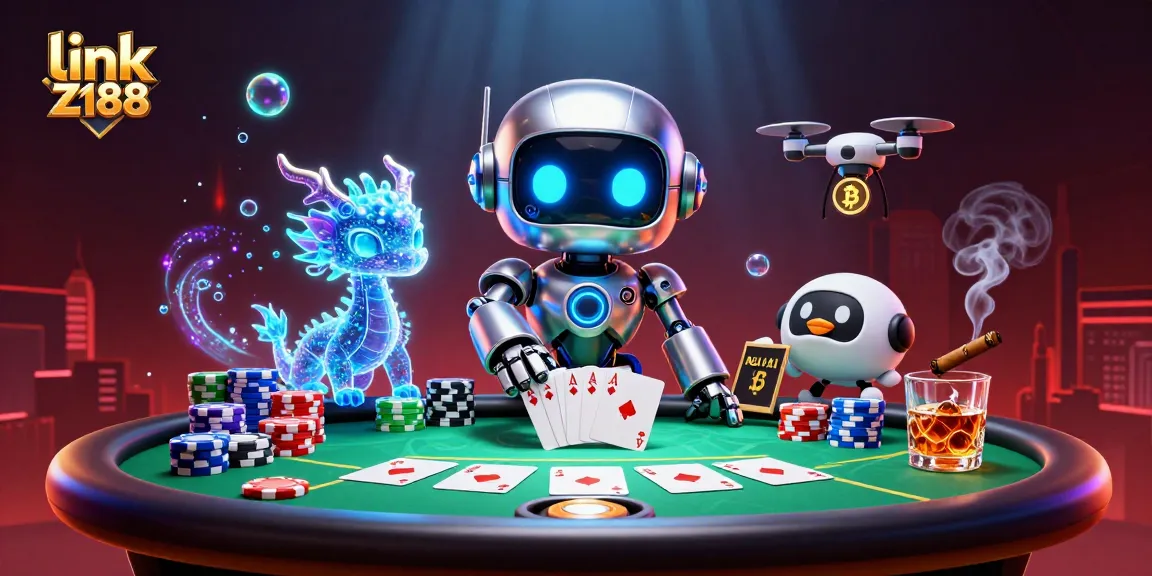 Experience thrilling poker action at link Z188 with neon cyberpunk characters and vibrant gaming elements.