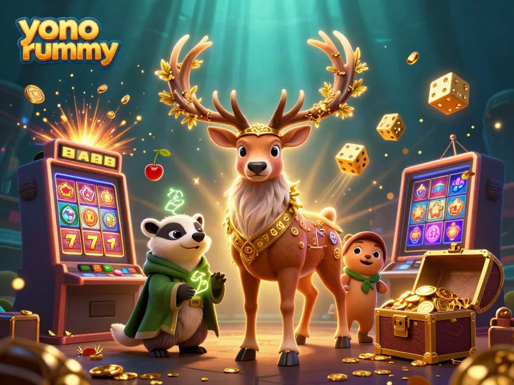 Gambar yono rummy dengan warna cerah dan elemen slot yang menarik.