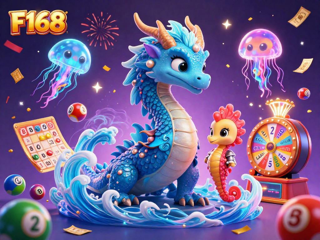 Engage with the dynamic world of F168 where luck meets strategy, featuring a vibrant casino scene.