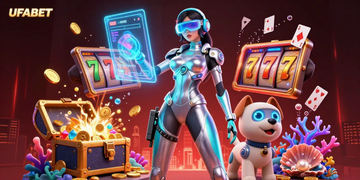Win big with UFABET's engaging slots and vibrant casino scene in a stunning underwater illustration.