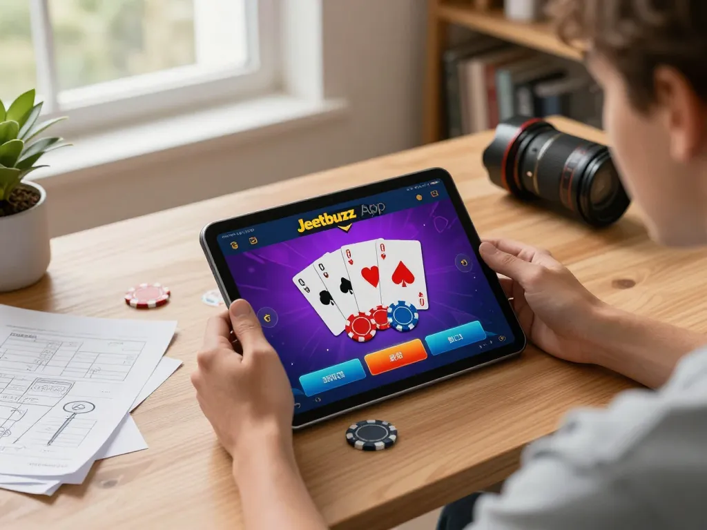 Engaging gameplay with the Jeetbuzz App displayed on a tablet, showcasing strategic online gambling.