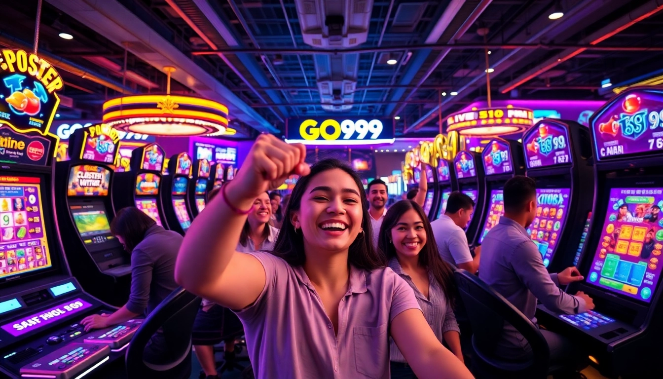 GO99com vibrant online gaming scene featuring diverse players enjoying casino games.