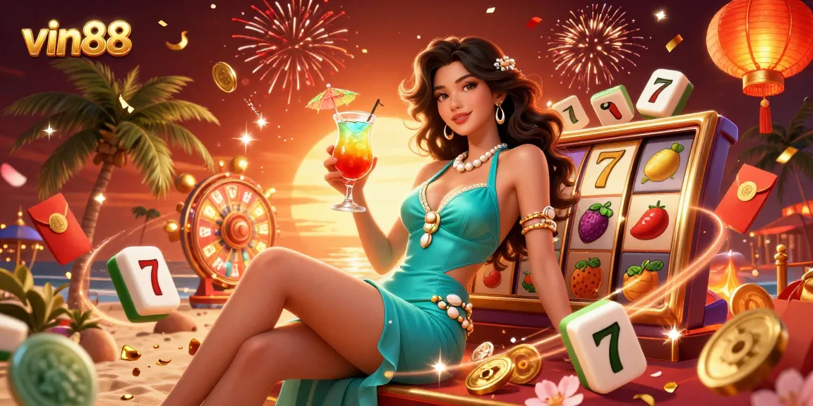 Experience exuberant casino thrills with vin88, showcasing vibrant gaming elements and celebratory ambiance.