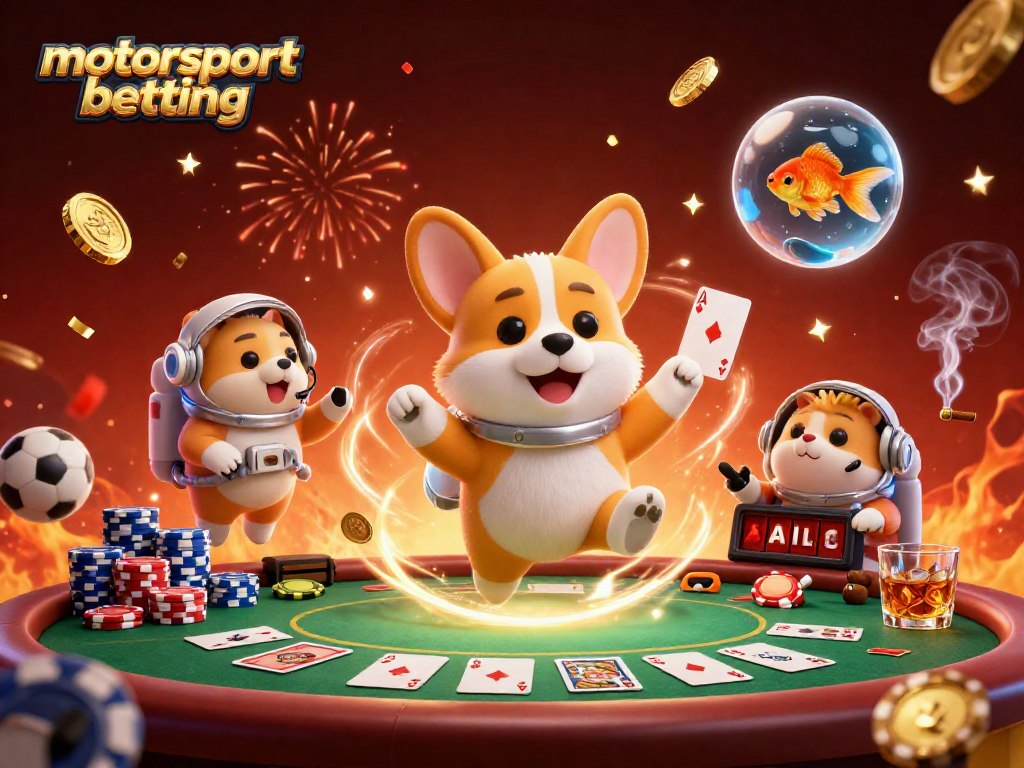 Engage in motorsport betting excitement with a vibrant space casino scene featuring animated characters.