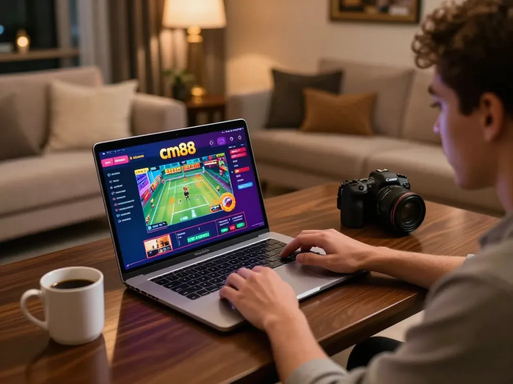 Engage in exciting cm88 online gaming with a vibrant interface on a stylish desk setup