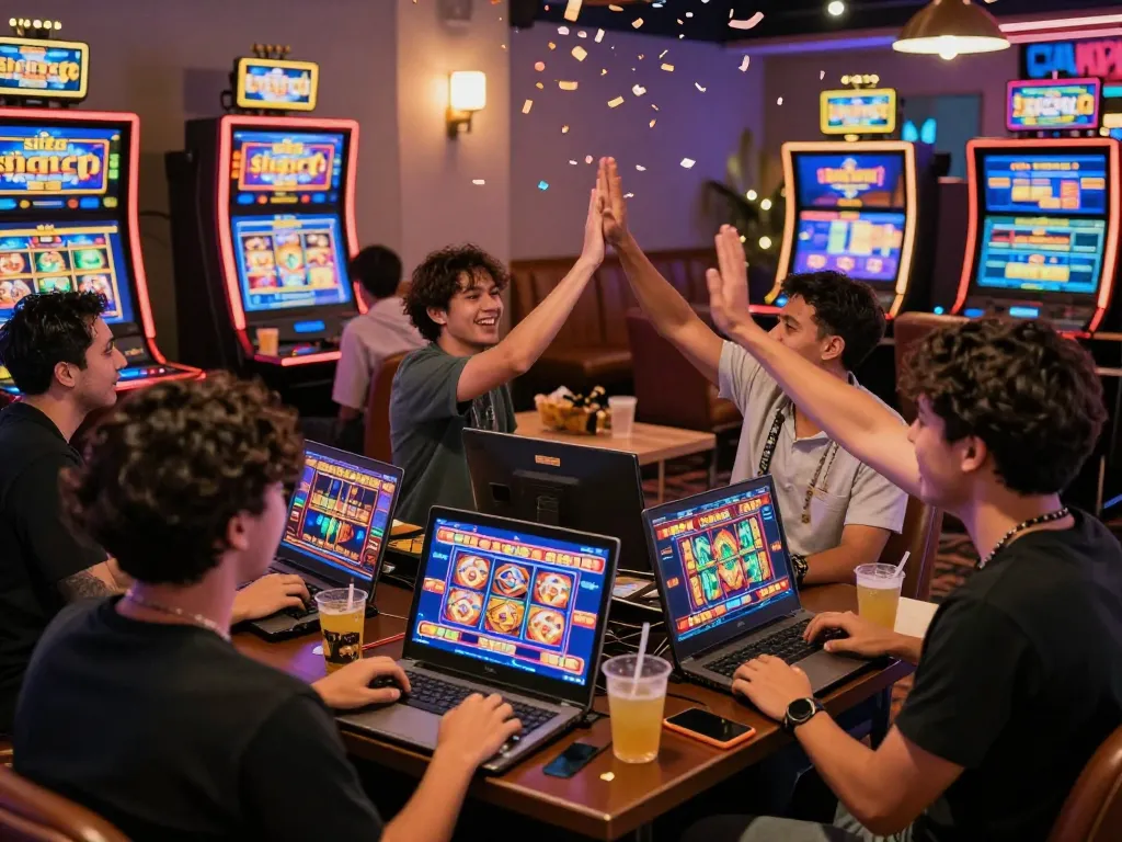 situs slot gacor permainan online yang menarik dengan pemain beragam merayakan kemenangan
