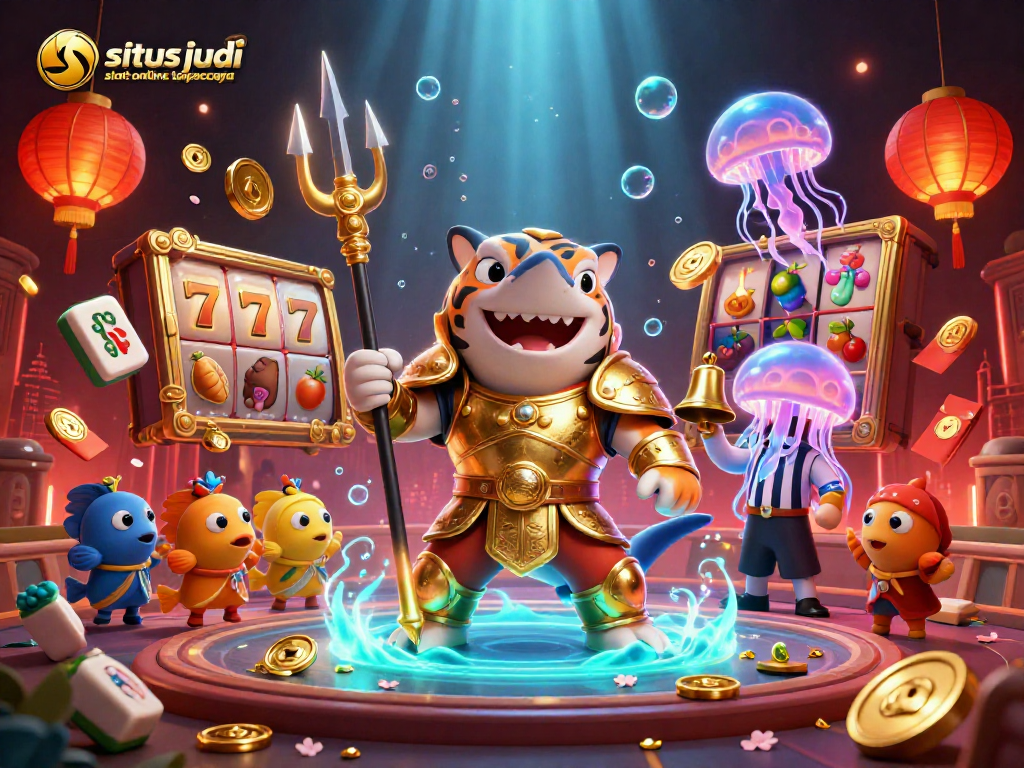 Spark excitement with situs judi slot online terpercaya, showcasing dynamic slot reels and vibrant underwater casino scene.