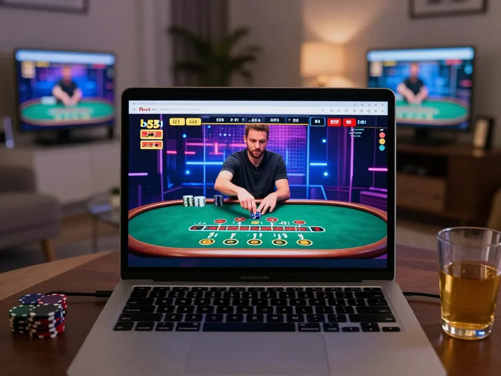 Players engaging in online blackjack at b52club in a cozy living room setting