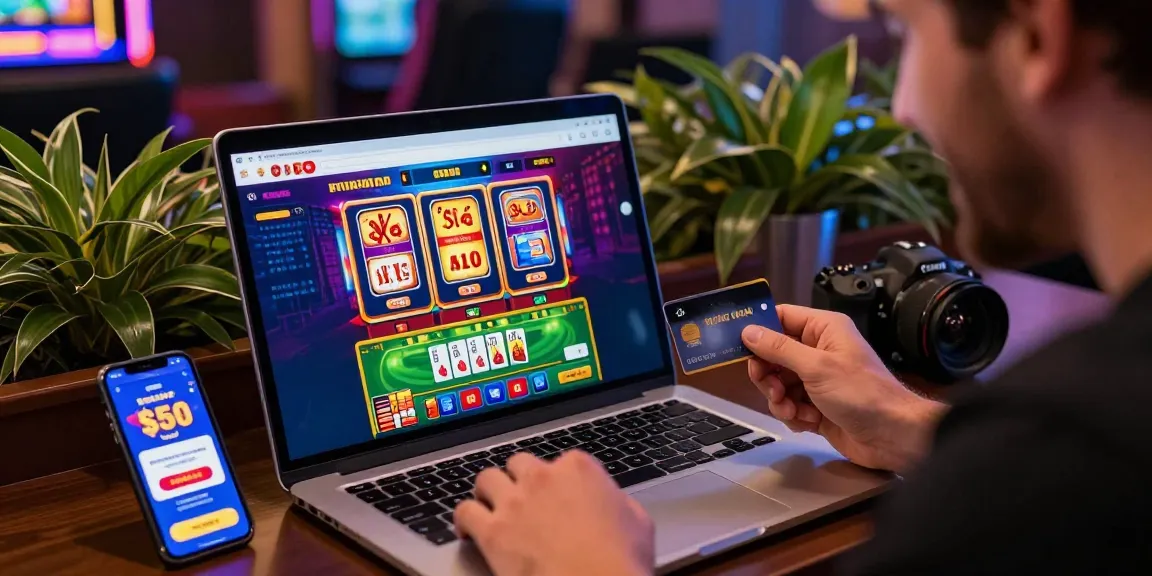 Engaged player at a credit card casino, using Visa for fast deposits while enjoying vibrant gameplay.