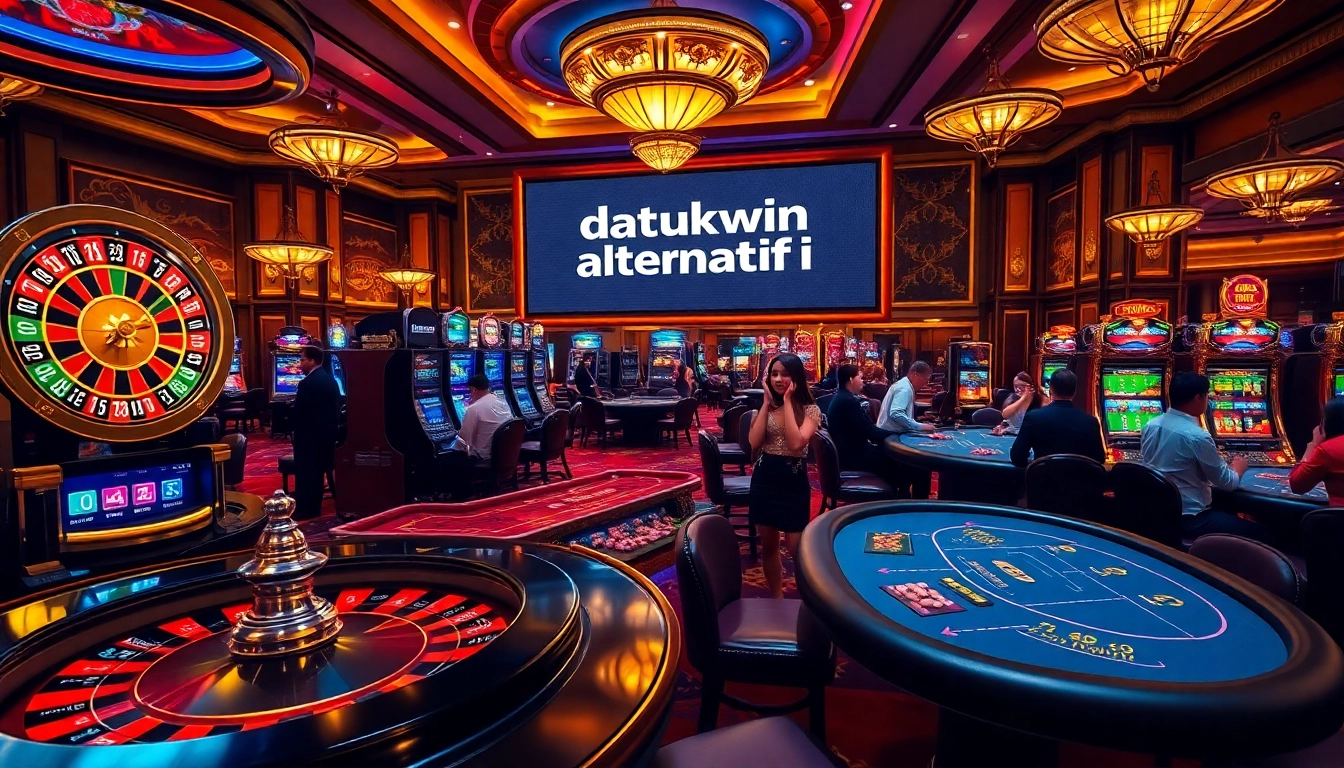 Rasakan sensasi Datukwin Alternatif di suasana kasino yang meriah dengan rolet dan mesin slot.