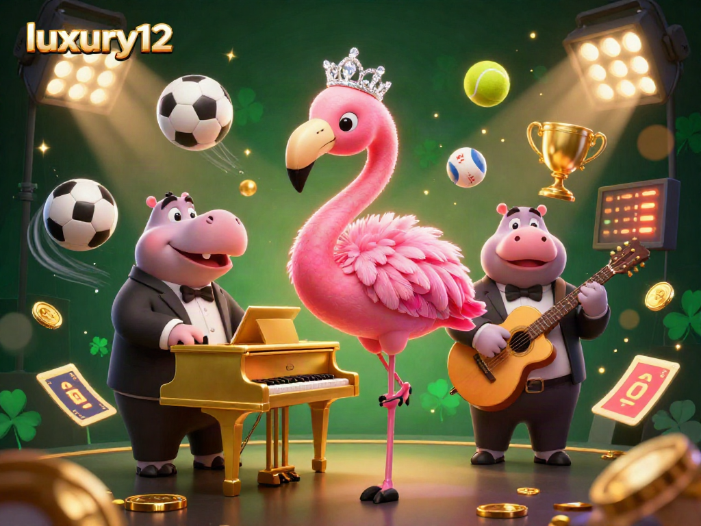 Luxury12 menampilkan flamingo penyanyi kasino dengan latar belakang bokeh menarik dalam suasana bermain.