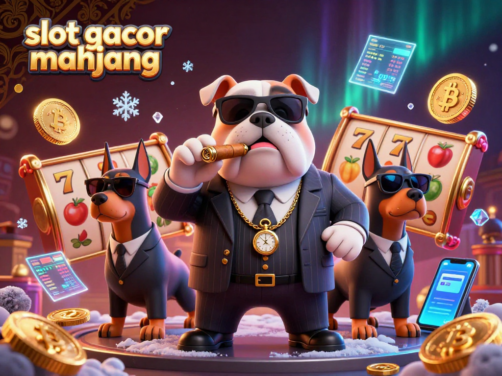 Experience slot gacor mahjong with a dynamic gambling scene featuring a mafia bulldog and luxury elements.