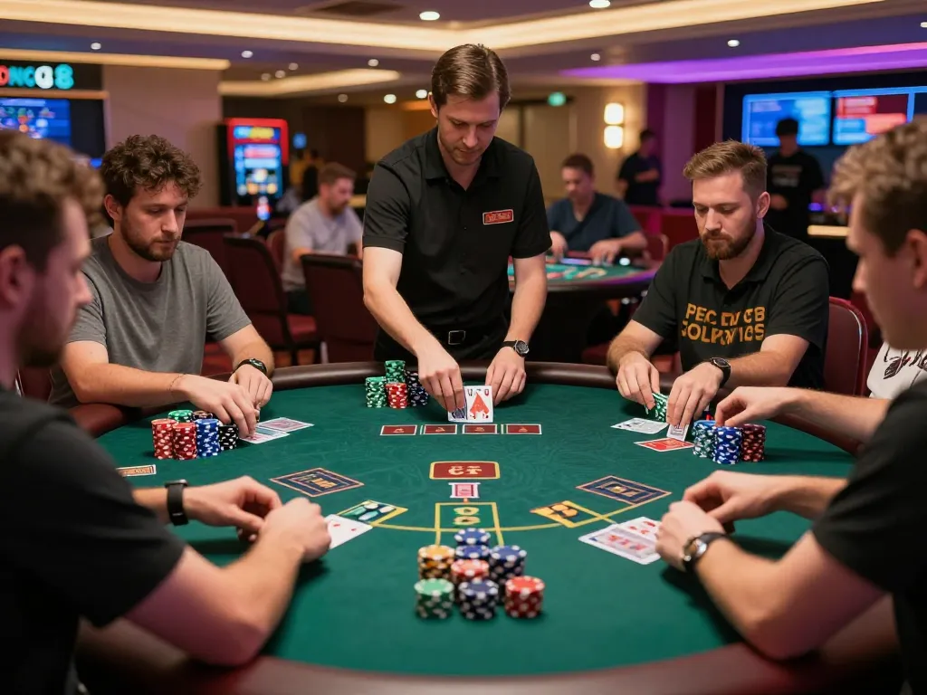 KONG88 players enjoying a thrilling blackjack game with focused excitement and vibrant casino ambiance.