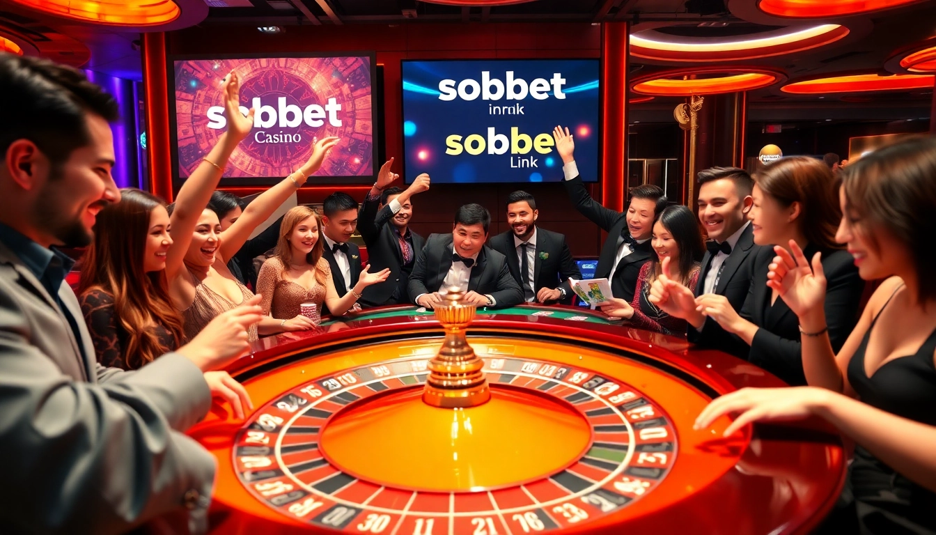 Placing bets at a luxurious roulette table with sbobet link displayed prominently on a digital screen.