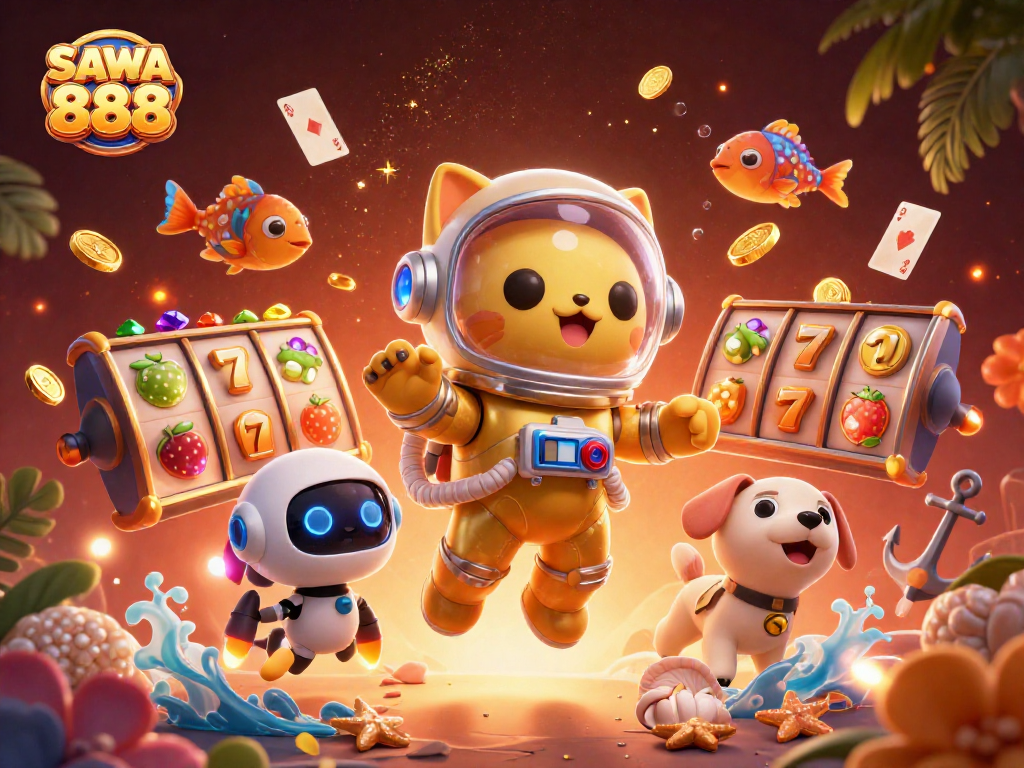 Spin the reels with SAWA 888, where the astronaut cat and robot dog discover casino treasures.