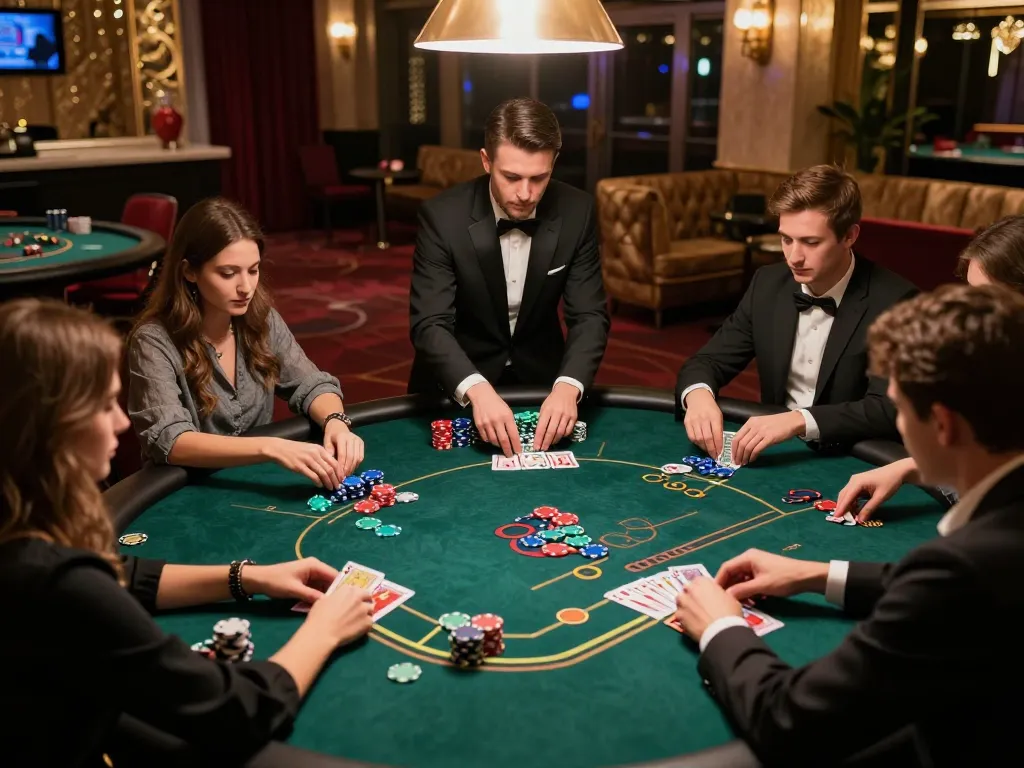 Players engaging at an MM99 COM poker table, showcasing intense game strategy and excitement.