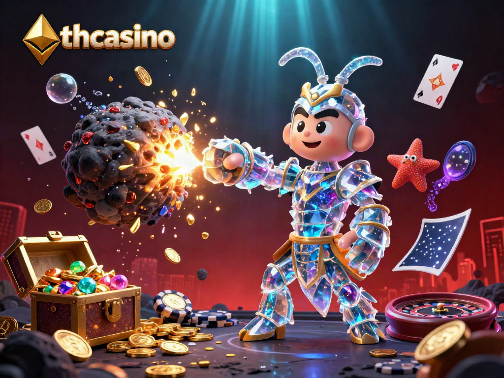 Experience the thrill of eth casino gaming with Ethereum coins and vibrant casino elements.
