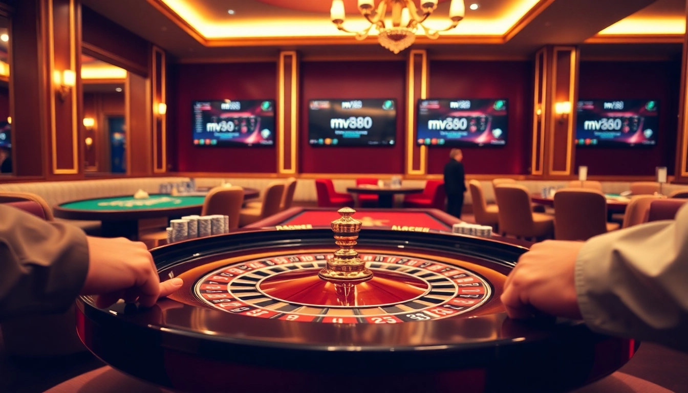 Exciting gameplay at mv88 casino with chips and cards in vibrant lighting.