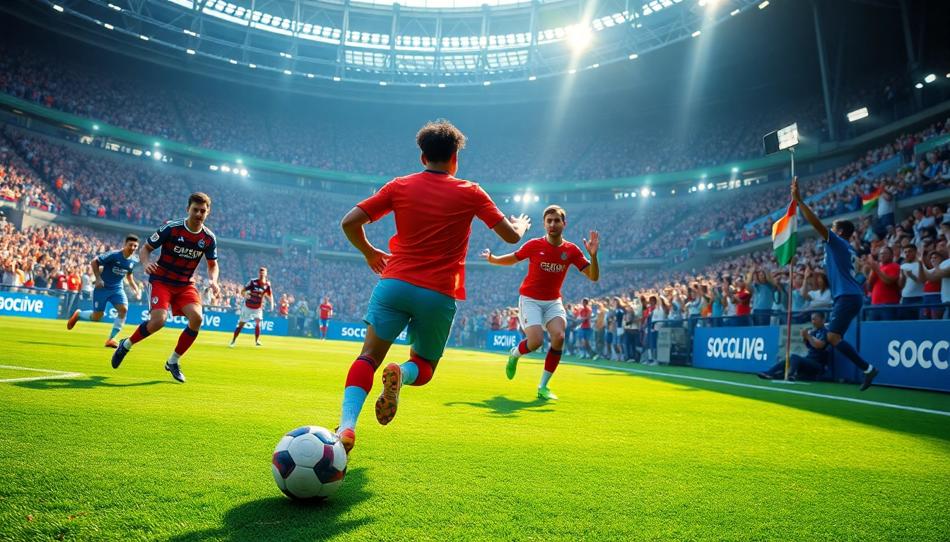 Socolive streaming live soccer match with intense player action and cheering fans