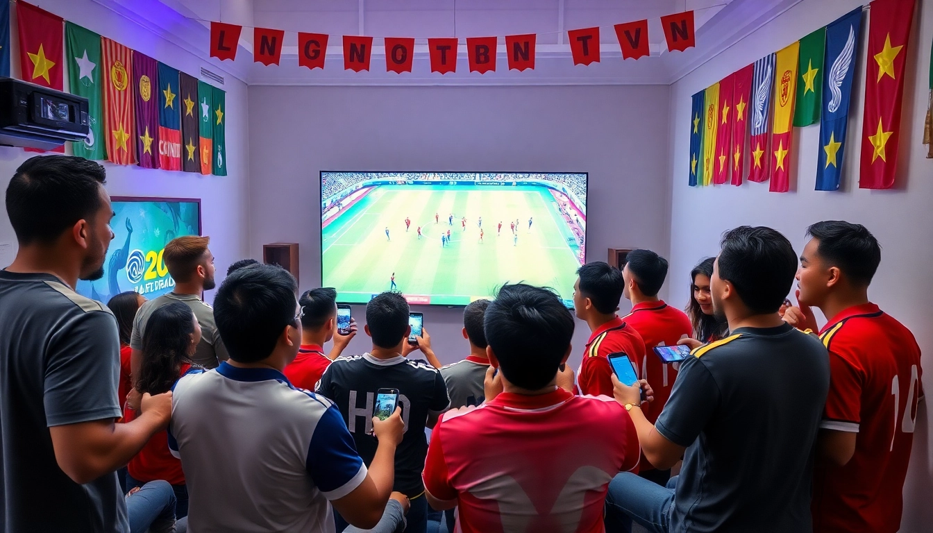 Engaged fans enjoying a live match on Luong Son TV, showcasing a vibrant football community.