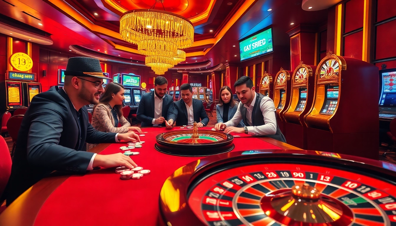 Exciting scene at i9bet online casino with players engaged at tables and vibrant slot machines.