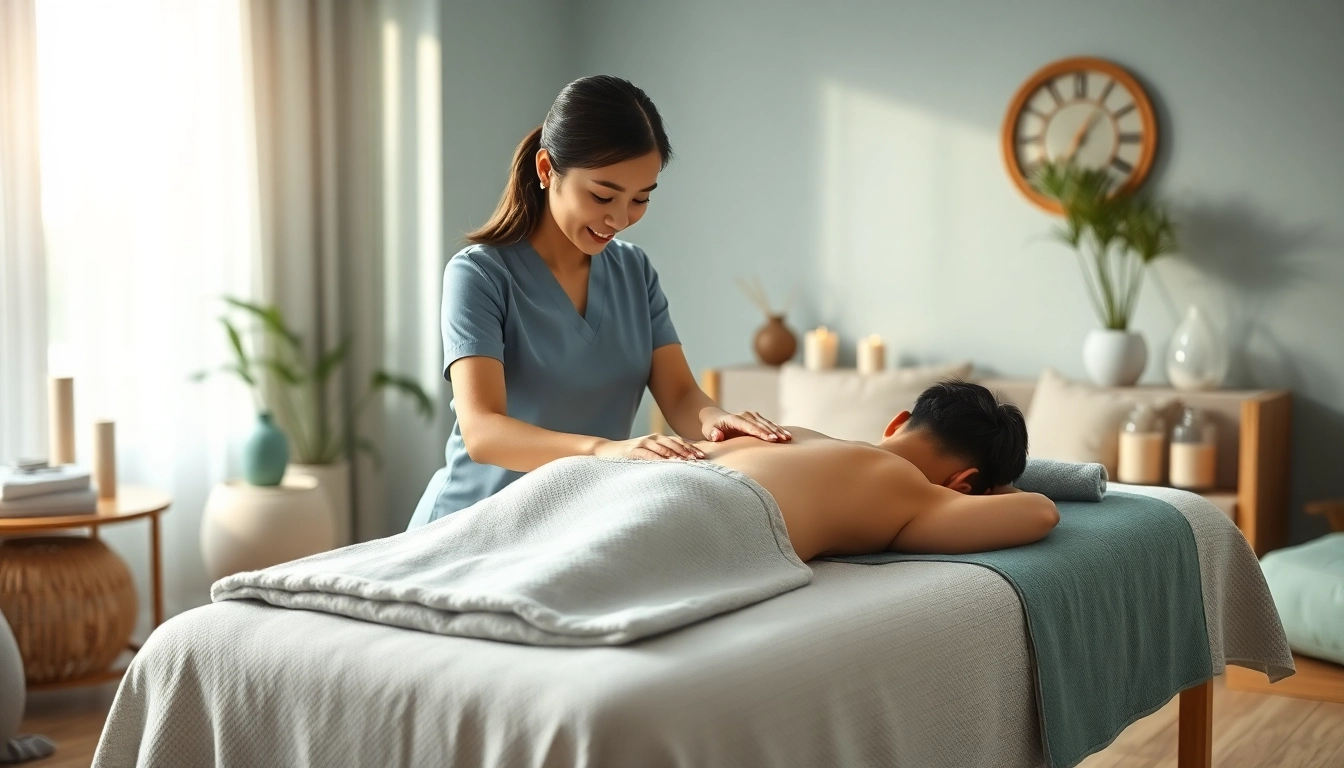 평택출장마사지 in a tranquil home setting with a professional therapist providing a soothing massage.